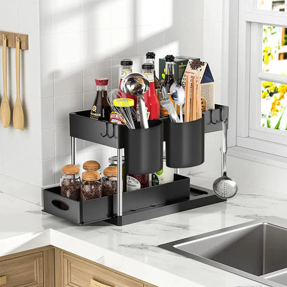 Under Sink Double Sliding Organizer - Sprinting Home