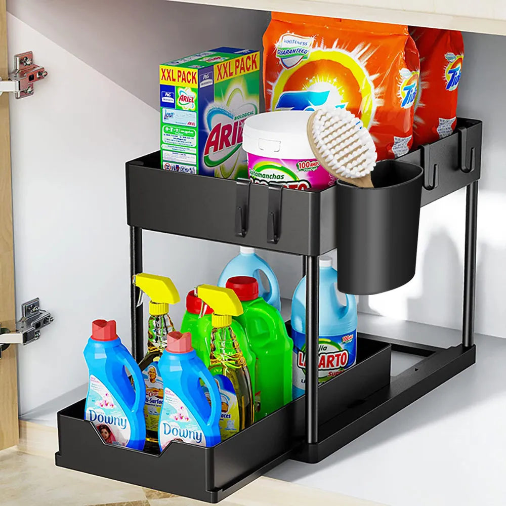 Under Sink Double Sliding Organizer - Sprinting Home