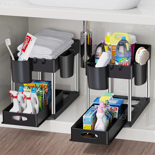 Under Sink Double Sliding Organizer - Sprinting Home