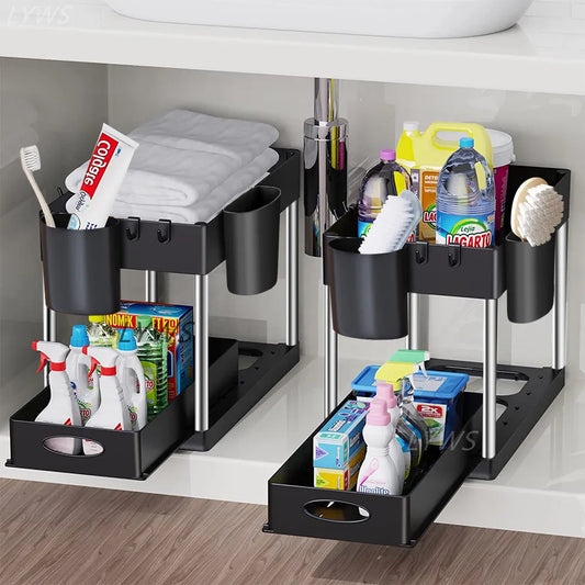 Under Sink Double Sliding Organizer - Sprinting Home
