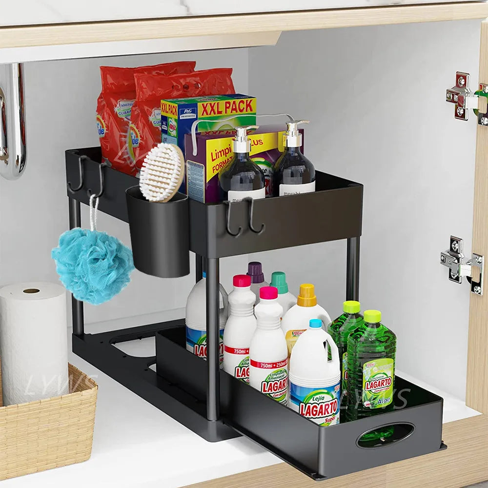Under Sink Double Sliding Organizer - Sprinting Home