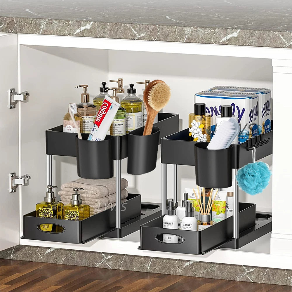 Under Sink Double Sliding Organizer - Sprinting Home